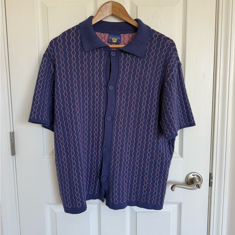 Men’s Coney Island Picnic Collared Knit Cardigan Purple Pink Size L